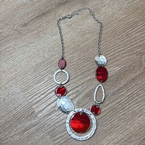 Red and Silver Hoop Link Artsy Necklace Holiday Costume